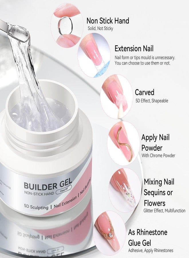 BORN PRETTY Builder Gel for Nails,60g Professional 3D Sculpting Gel, Clear Hard Extension Gels with Sequins & Chrome Powder,Non-Sticky U V Soak Off Gels for Salon & Home Nail Art - Image 2